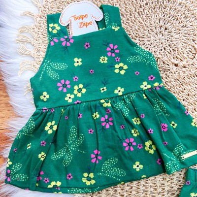  Conj. Regata e Short Floral com Libélulas - Verde 